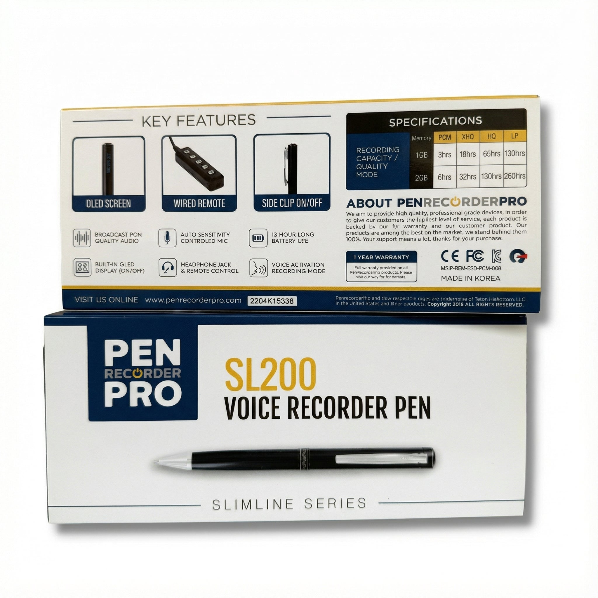 SL200 pen recorder OLED menu settings battery display