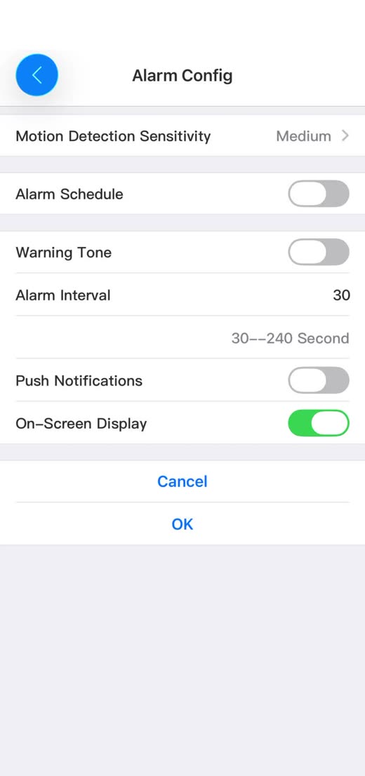 tCam Alarm Interval setting