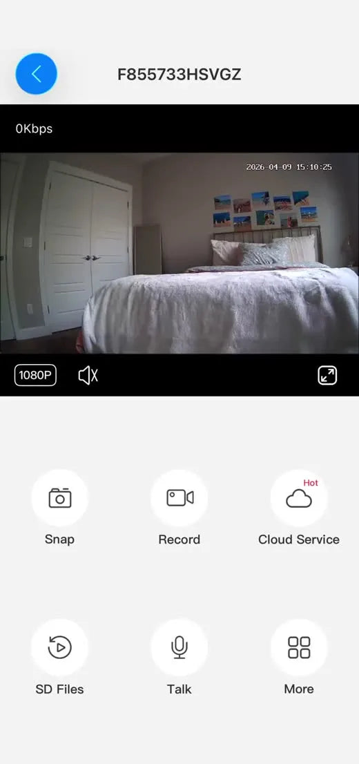 tCam live view of a bedroom camera