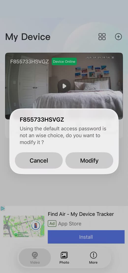 tCam default password prompt