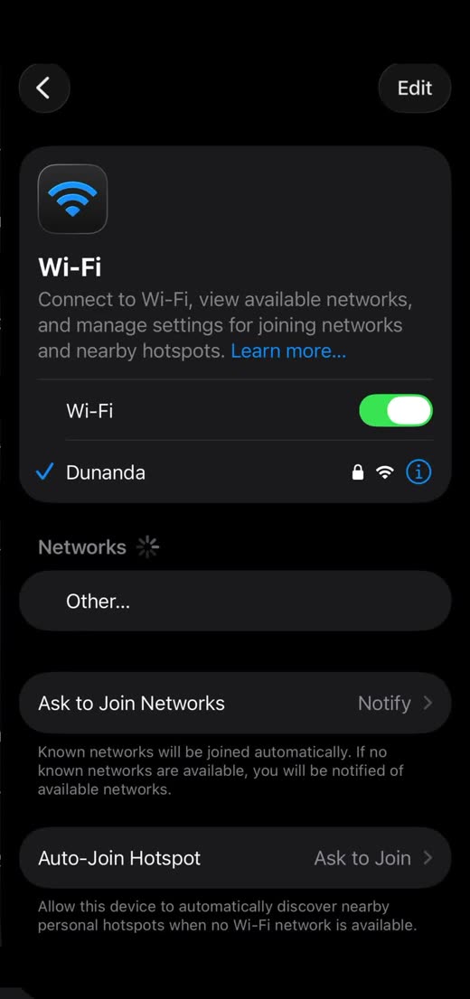iPhone Wi-Fi settings screen