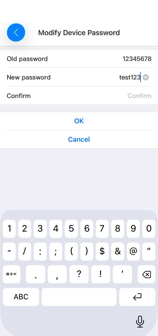 tCam Modify Device Password, new password