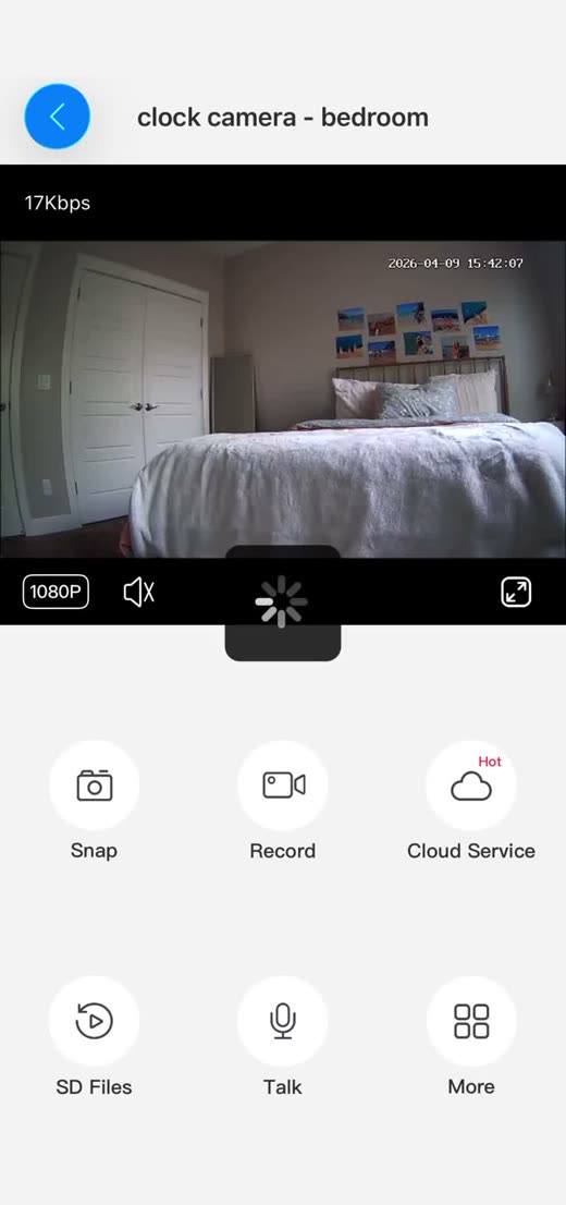 tCam live view action buttons: Snap, Record, SD Files, Talk