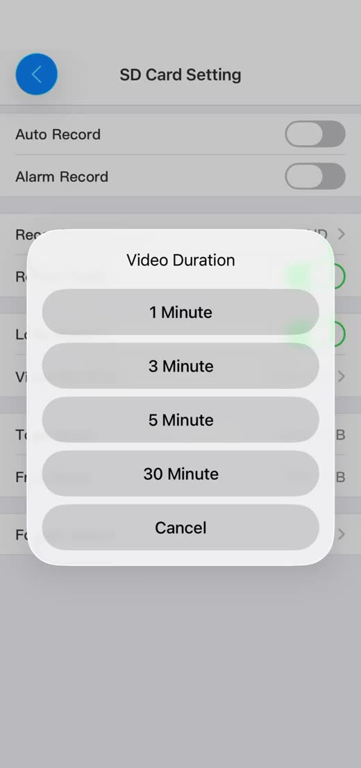 tCam Video Duration options