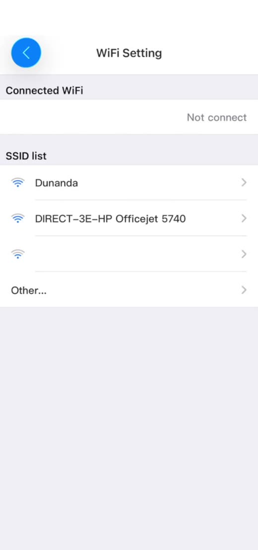 tCam WiFi Setting SSID list