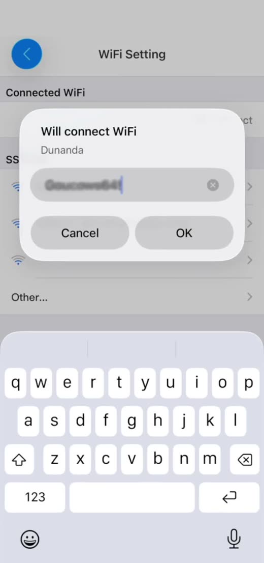 tCam WiFi password dialog