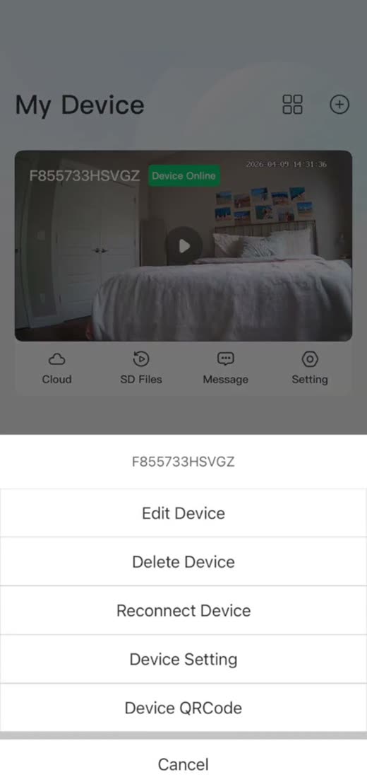 tCam Setting action sheet