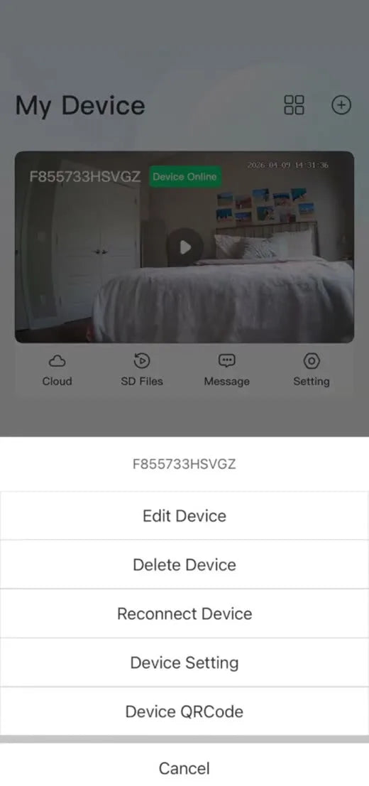 tCam Setting action sheet