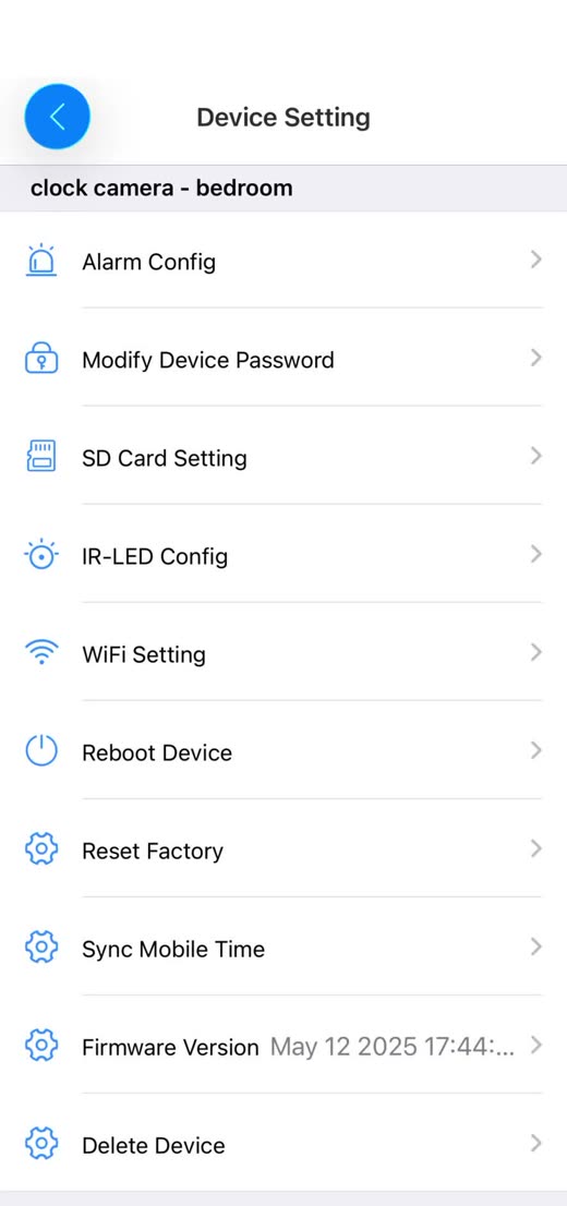 tCam Device Setting menu