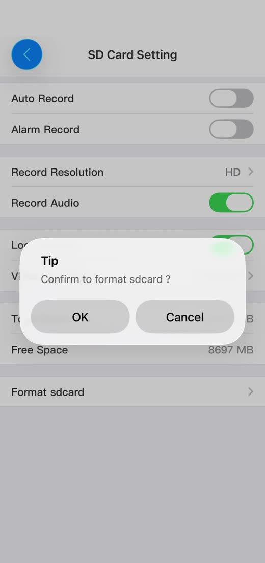 tCam format SD card confirmation