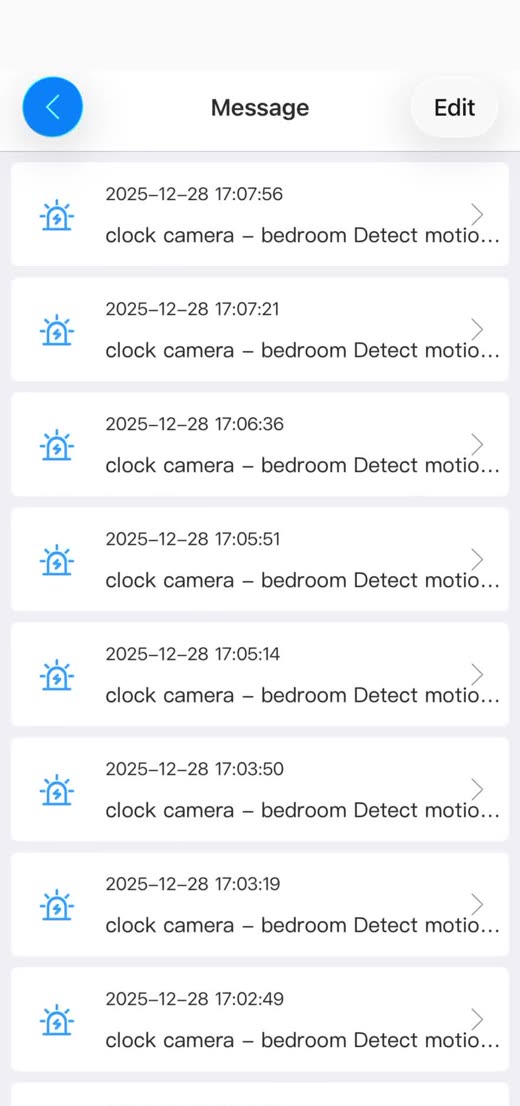 tCam Message motion log