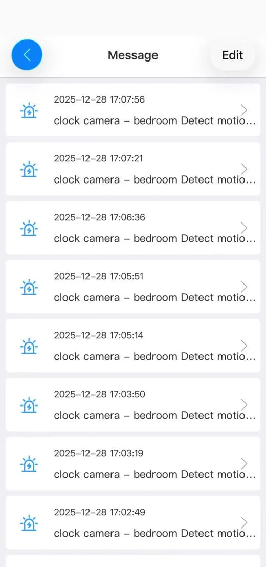 tCam Message motion log