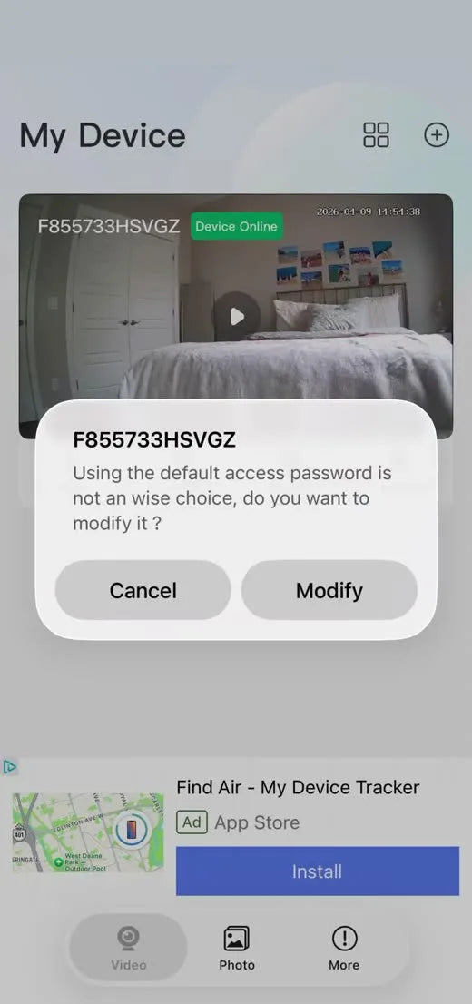 tCam default password prompt