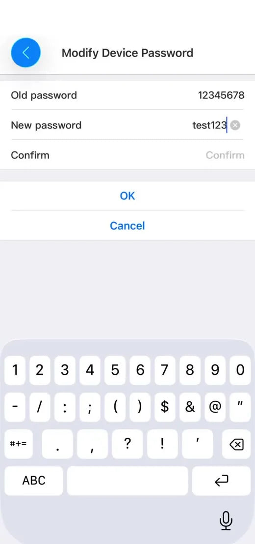 tCam Modify Device Password, new password