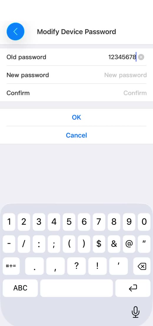 tCam Modify Device Password, old password