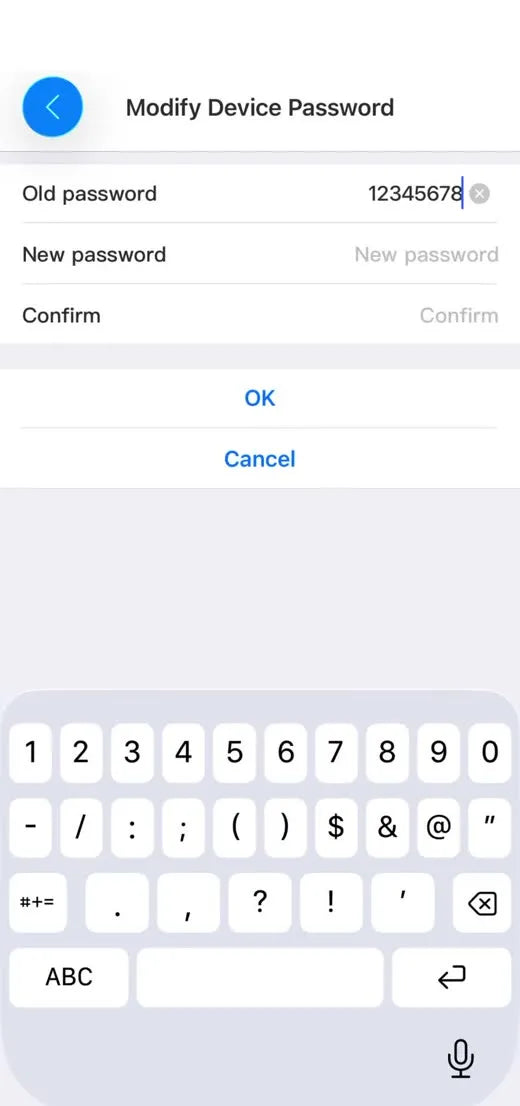 tCam Modify Device Password, old password