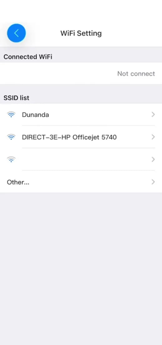 tCam WiFi Setting SSID list