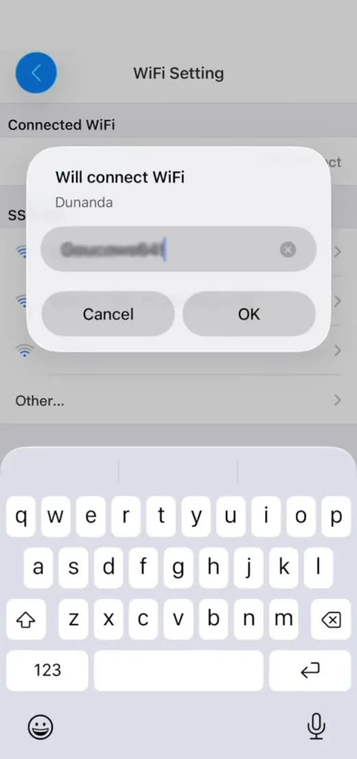 tCam WiFi password dialog